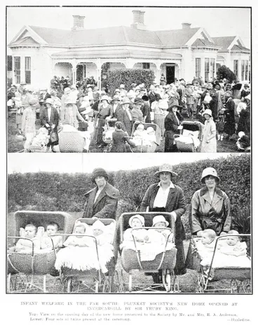 Infant Welfare in the Far South: Plunket Society's New Home Opened At Invercargill By Sir Truby King Image: Infant Welfare in the Far South: Plunket Society's New Home Opened At Invercargill By Sir Truby King