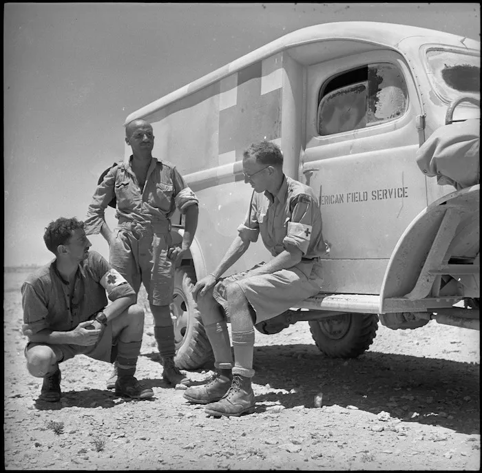 American Field Service ambulance in withdrawal from Minqar Qaim, Egypt