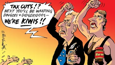Image: "Tax cuts!? Next you'll be wanting dingoes & didgeridoos - WE'RE KIWIS!!" 29 May, 2006