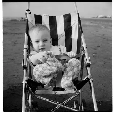 Image: Closeup views of an unidentified baby, and, Waikanae Beach, 1973.