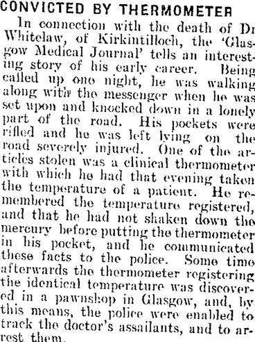 Image: CONVICTED BY THERMOMETER. (Mataura Ensign 8-11-1909)