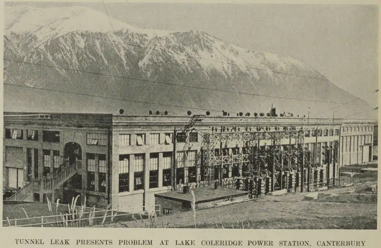 The power station at Lake Coleridge, with the Southern Alps in the background.