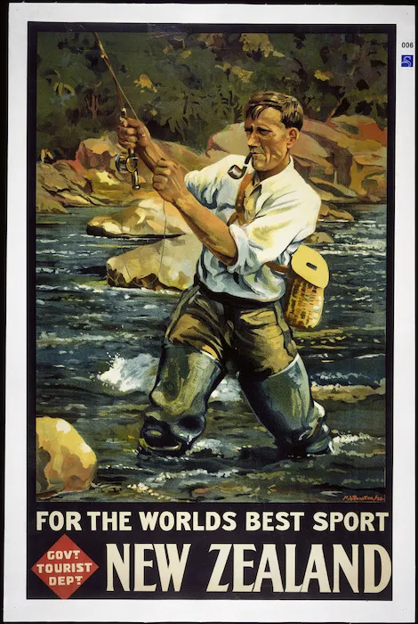 Poulton, Maurice Alec, 1909-1983 :For the worlds best sport, New Zealand. M A Poulton, [19]36. G H Loney, Government Printer Wellington.