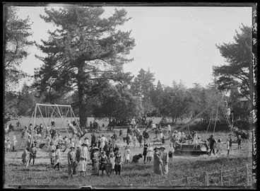 Image: Large group of children in the play area, Queens Park, Masterton