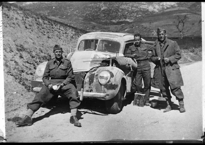 Lt Col J Gray, the Colonel's batman, and Lt Stuart Foote on road to Katarini