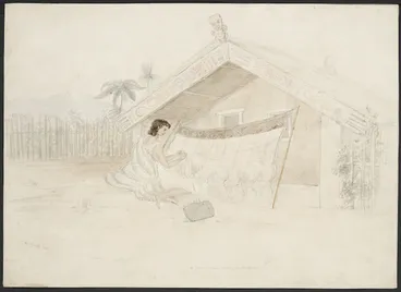 Image: Heaphy, Charles, 1820-1881: "A native woman making the kaitaka"
