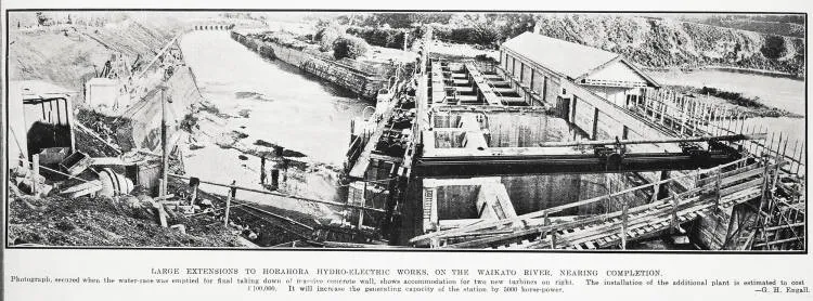 Large extensions to Horahora hydro-electric works, on the Waikato River, nearing completion