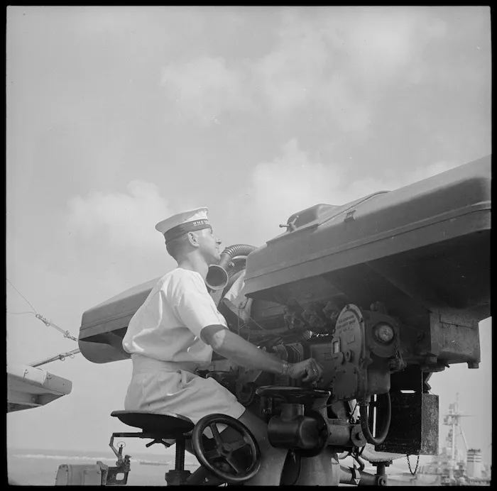 Anti aircraft practice on HMS Leander