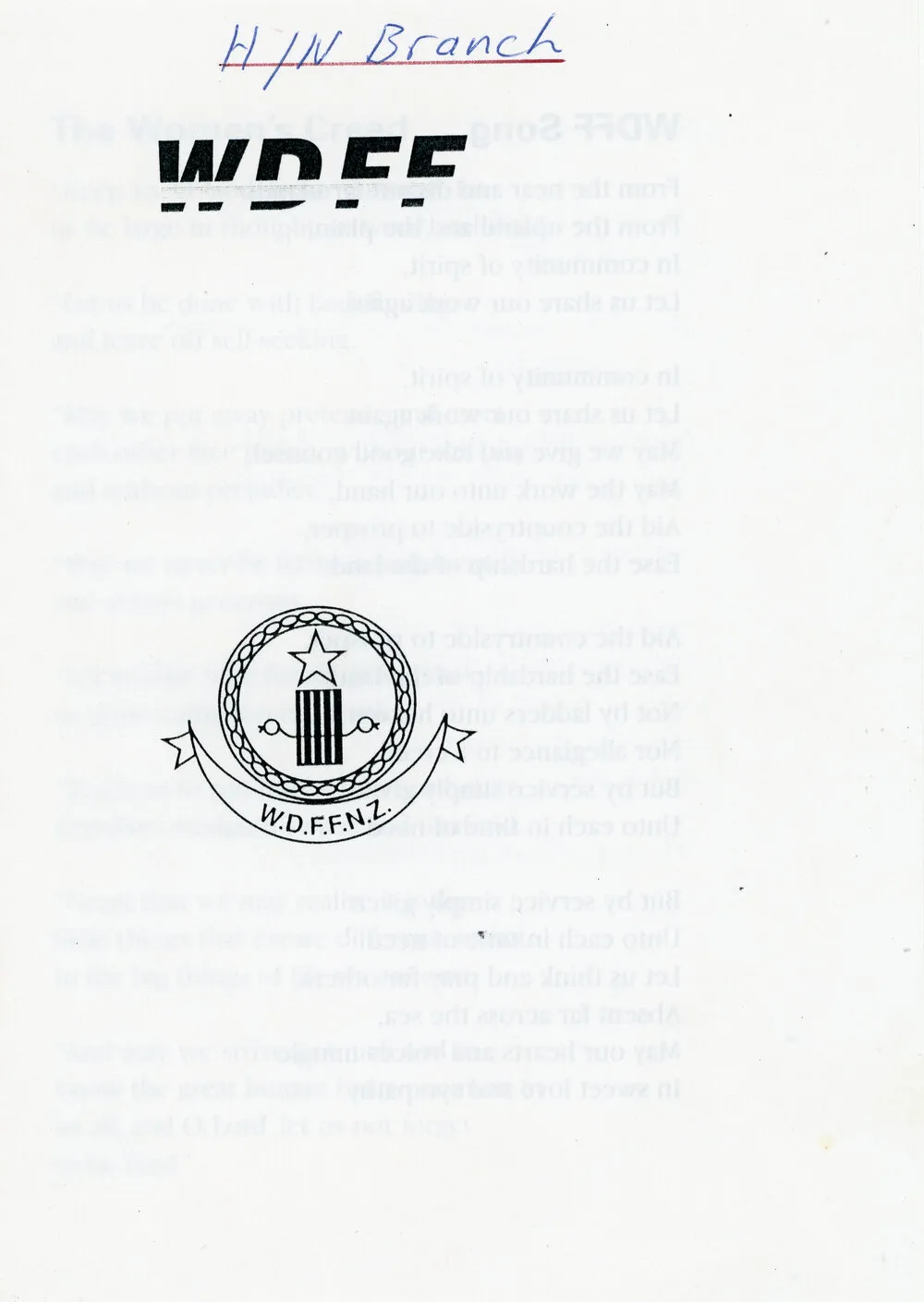 WDFF Song, Creed and Prayer