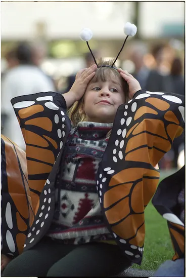 Image: Moana Hepburn dressed as a butterfly at the launch of the Barnardos appeal week - Photograph taken by Phil Reid