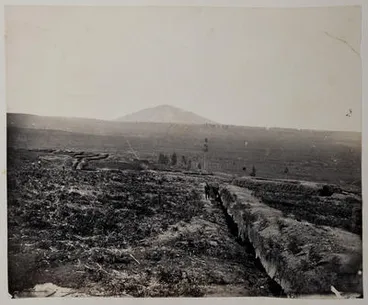 Image: View of the lines of rifle pits connecting the redoubts at Paterangi Kakepuku Mt in the distance New Zealand
