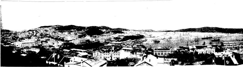 BIRDS-EYE VIEW OF THE RUSSIAN PORT OF VLADIVOSTOK.  Vladivostok lie, at the south of the Peninsula, between Ussuri and Amur Bays. It is approached through H,melin Btr.it, which J;^^,1' £S£ Tt^hVchfeeVaieVe^  exclusive of military and naval foree8| is about 30,000, comprising Russians, Koreans, Chinese, and Japanese wx'h a spr nkhng of G™ s' £a™"' wa9 cut at Vladivostok on May 24, 1891. 1902 Vladivostok oti vants, boatmen, and labourers; the Koreans mosfy dock labourers; and the Japanese shopkeepers, clerks, a-d abourers The first sod of the Sibe.ia '"™ rf Port Arthur. ViaoivostoK, on  account of its being icebound in winter, was superceded as the terminal port of the railway by Dalny, an the neighbourhood oa ro (Otago Witness, 24 February 1904)