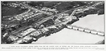 Image: A North Island coal-mining centre viewed from the air: looking down on Huntly and the Waikato river Auckland province