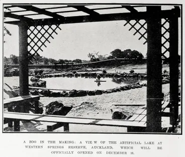Image: A zoo in the making: a view of the artificial lake at Western Springs Reserve, Auckland, which will be officially opened on December 16