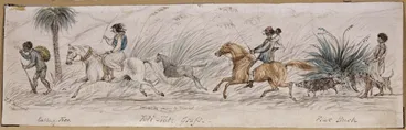 Image: Harland, John Sawdon, 1828?-1862: Watercolour titled "Maories going to market"