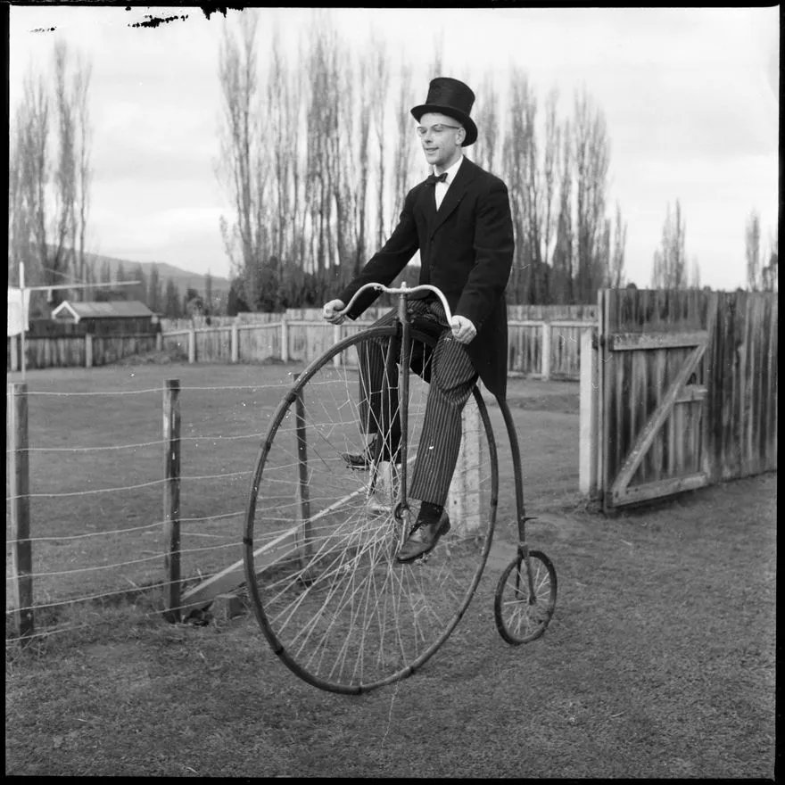 Pohangina School Jubliee" [Man on pennyfarthing]