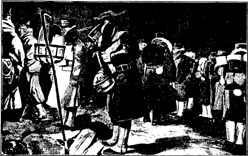 BRINGING- ASHORE BEAMS FOR MAKING LANDING STAGES, CHEMULPO Chemulpo is not an ideal place for troops to disembark, but the Japanese made the most of it. Thousands of feet of lumber, properly out and fitted for use in constructing temporary docks and piers, were rushed ashore on the arrival of the transports. Within a few [hours all was ready for tihe debarkation of war material.  (Prom the Graphic.) A MIDNIGHT LANDING AT CHEMULPO.  This photograph, taken by flashlight, is probably the only one ever taken of troops disembarking at night (Otago Witness, 25 May 1904)