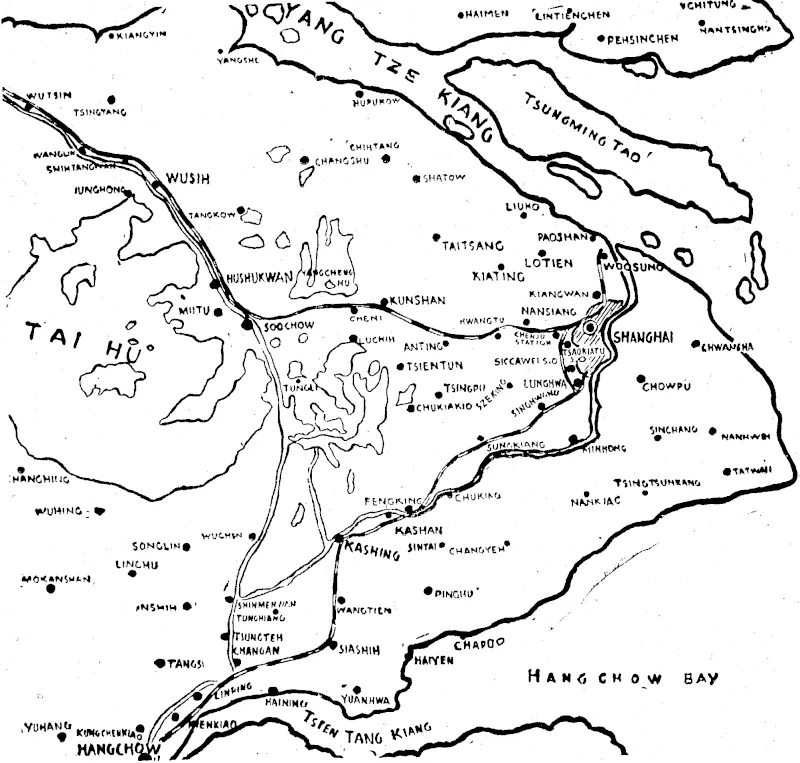 Landing at Chapoo, in Hang Chow Bay. Japanese troops have marched north to the Whangpoo River and formed a line between Sung Kiang and Miiighong as part of the pincer movement, now threatening Shanghai, From this new line the Japanese are menacing the southern outskirts of the city. (Evening Post, 09 November 1937)