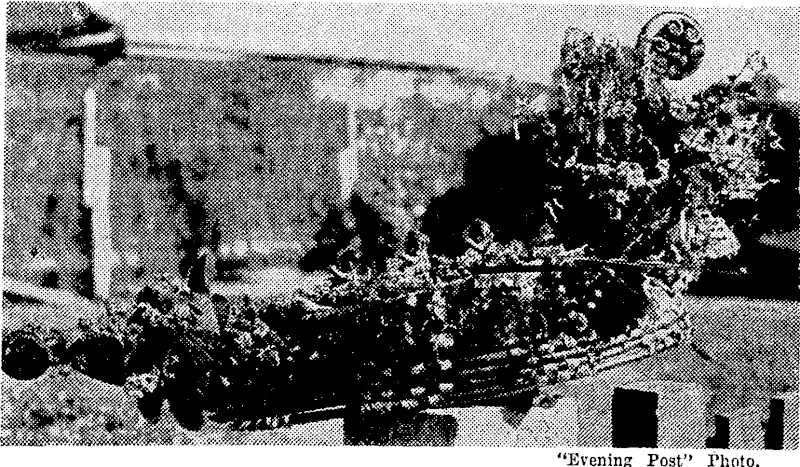 Maori war canoe made of flax, native flowers, and leaves by Mrs. H. D. Bennett, and exhibited this week at the Hutt Horticultural Society's rose show. (Evening Post, 17 November 1939)