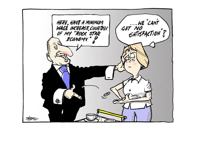 Hubbard, James, 1949- :"Here, have a minimum wage increase, courtesy of my 'rock star economy!'". 26 February 2014