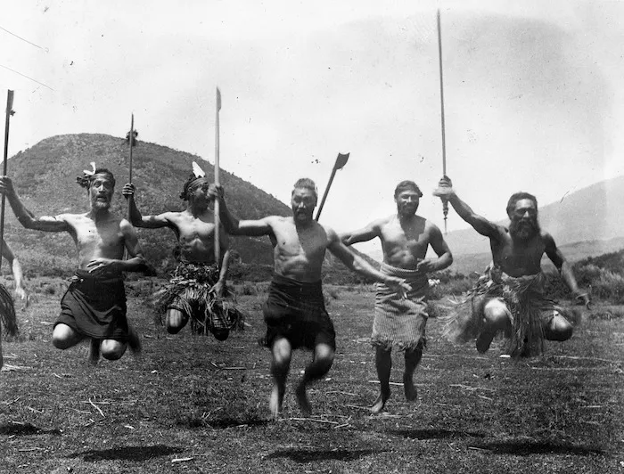 Men of Ngati Tuwharetoa performing a haka at Tokaanu