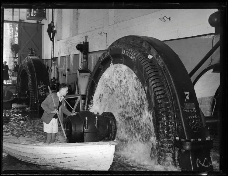 Submerged Horahora Hydroelectric Power Station, 1947