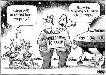 Image: "Shove off, we're just here to party!" "Must be outgoing politicians on a junket..." 13 March, 2008