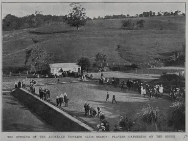 Image: The opening of the Auckland Bowling Club Season: players on the Green