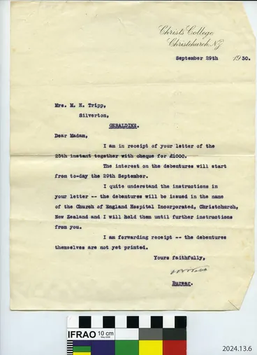 Image: Letter: Christ's College to Mary Herbert Tripp