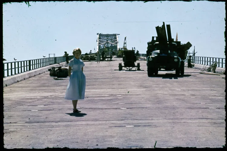 Auckland Harbour Bridge under construction, 1958