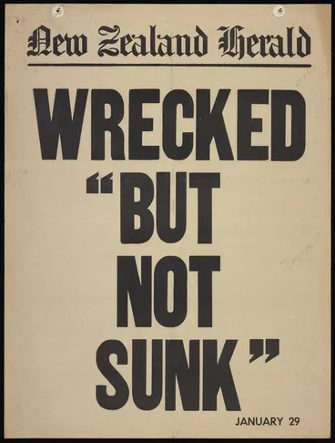 Image: New Zealand Herald (Newspaper): Wrecked "but not sunk". January 29 [1968]