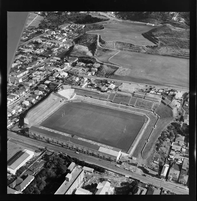 Aerial view of Berhampore, Wellington, featuring Athletic Park