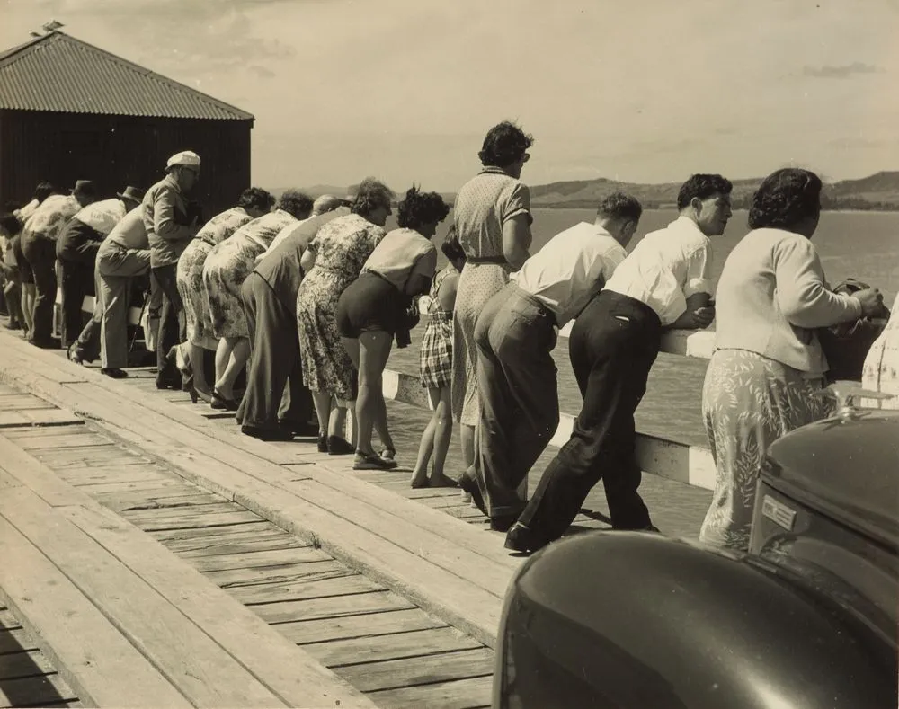 Crowd at Opononi wharf