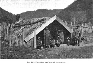 Image: Fig. 107.—The whare puni type of sleeping-hut