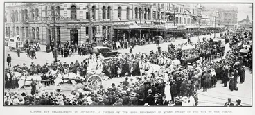 Image: Labour Day celebrations in Auckland: a portion of the long procession in Queen Street