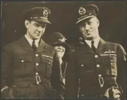 Portrait of Charles Ulm (left) and Charles Kingsford-Smith in RAAF uniform at their official welcome in Wellington, New Zealand, 1928