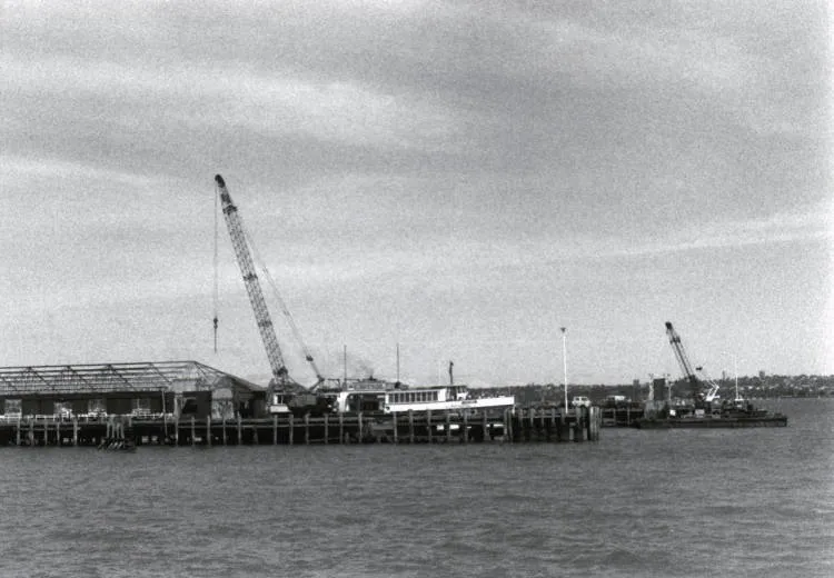 The Kestrel leaving the partially demolished Devonport Wharf.