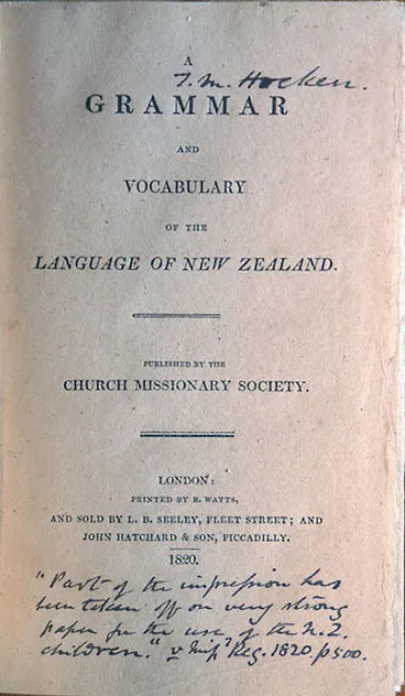 A Grammar and vocabulary of the language of New Zealand. Image: A Grammar and vocabulary of the language of New Zealand.
