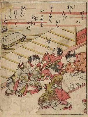 Children playing origami and cat's cradle