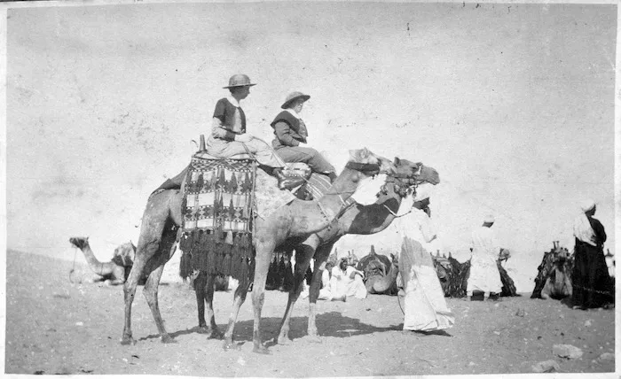 Nurses riding camels in Egypt, during World War 1