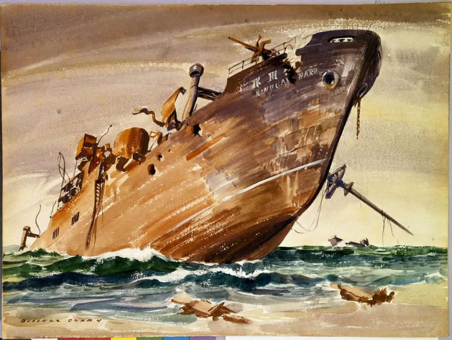 Japanese transport ["Kinai Maru"] beached Guadalcanal