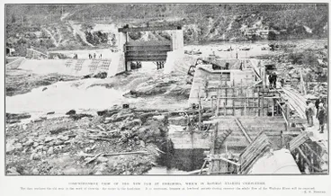 Image: Comprehensive view of the new dam at Horahora, which is rapidly nearing completion