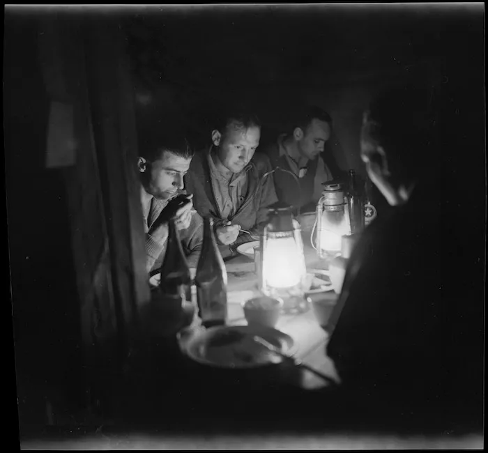 Night scene in underground mess at Baggush, Egypt