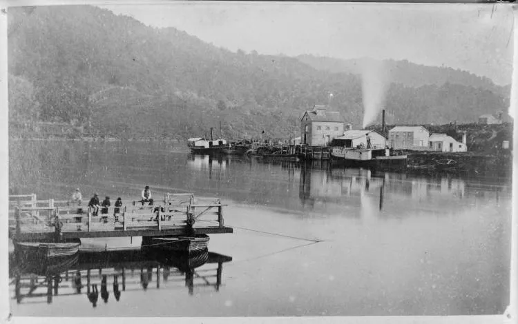 Ngāruawāhia flour mill on the Waikato River, 1875