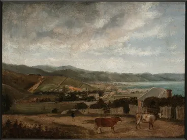 Image: [Barraud, Charles Decimus] 1822-1897 :Nairn Street, upper Willis Street, Wellington. Painted about 1856