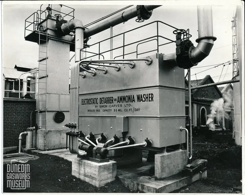 Photograph: Newly installed electrostatic detarrer and ammonia washer at Dunedin Gasworks