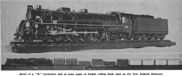 Image: Model of a “K” locomotive and of some types of freight rolling stock used on the New Zealand Railways
