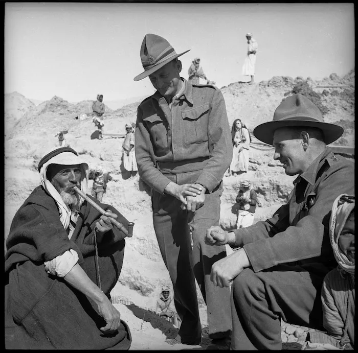NZ Engineers chat with a local worker at Aqaba - Photograph taken by M D Elias