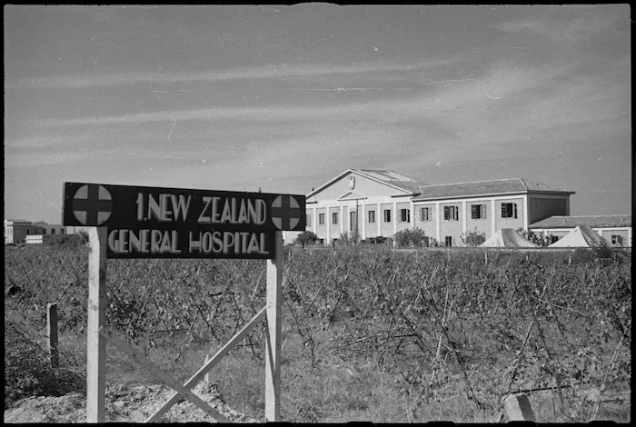 Entrance and administrative block of 1 New Zealand General Hospital near Senigallia, Italy, World War II - Photograph taken by George Kaye