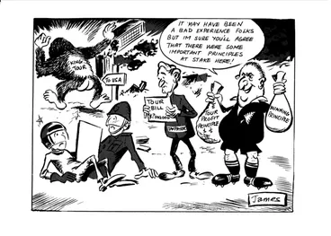 Image: Lynch, James, 1947-:"It may have been a bad experience folks but I'm sure you'll agree that there were some important principles at stake here!" 21 September 1981